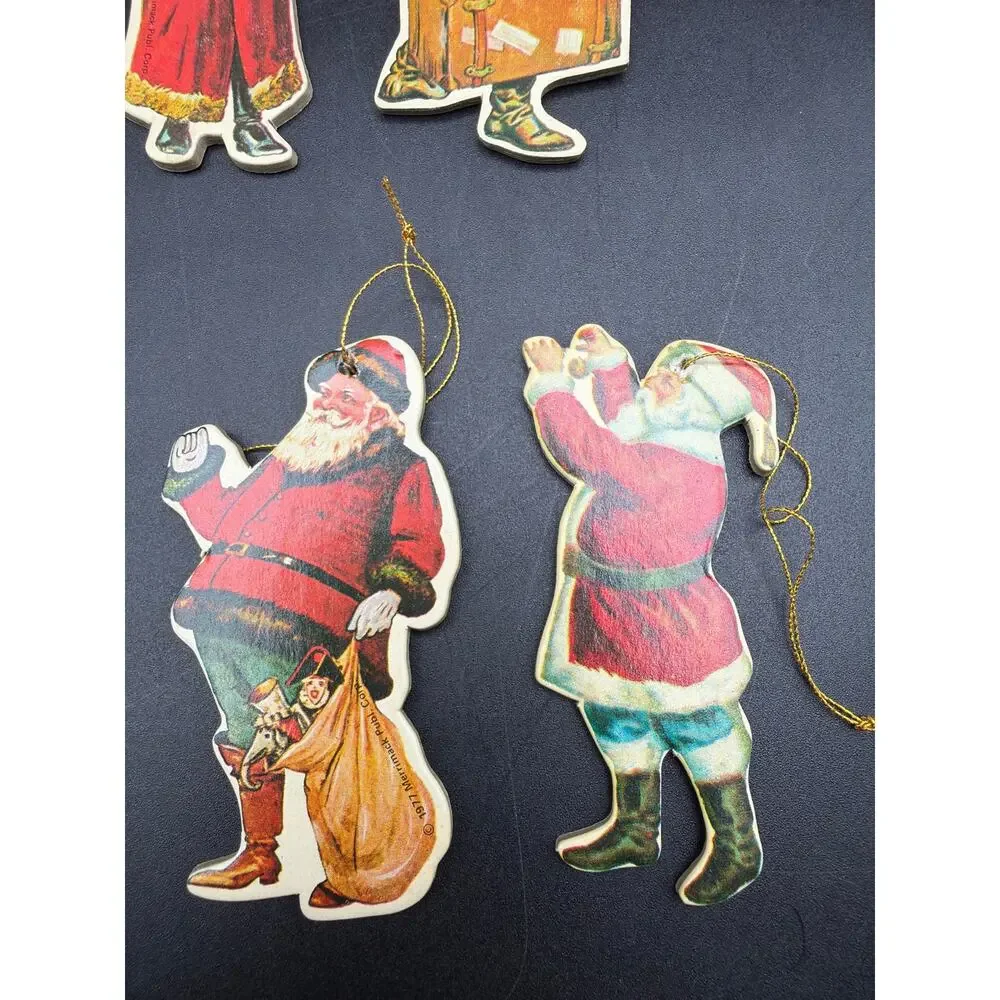 Vintage 1977 Merrimack Victorian Santa Christmas Ornaments Die Cut Set of 7